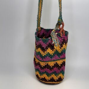 Veranda Wear Crossbody Bag Pink Multicolor Woven Boho Hippie Festival Handmade